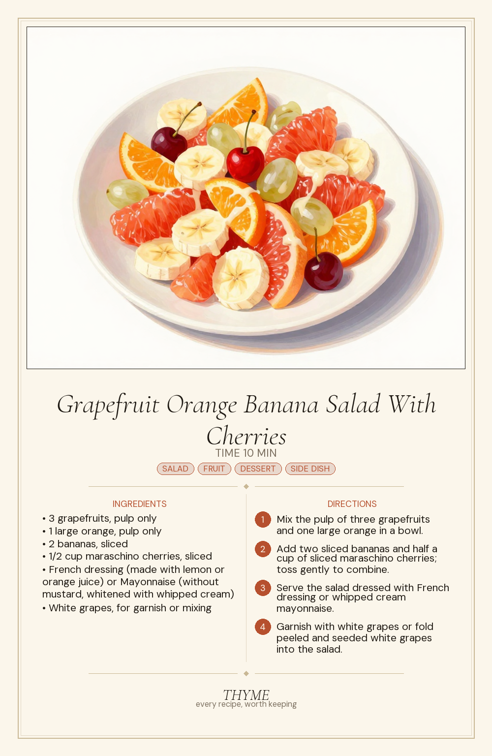 Grapefruit Orange Banana Salad With Cherries