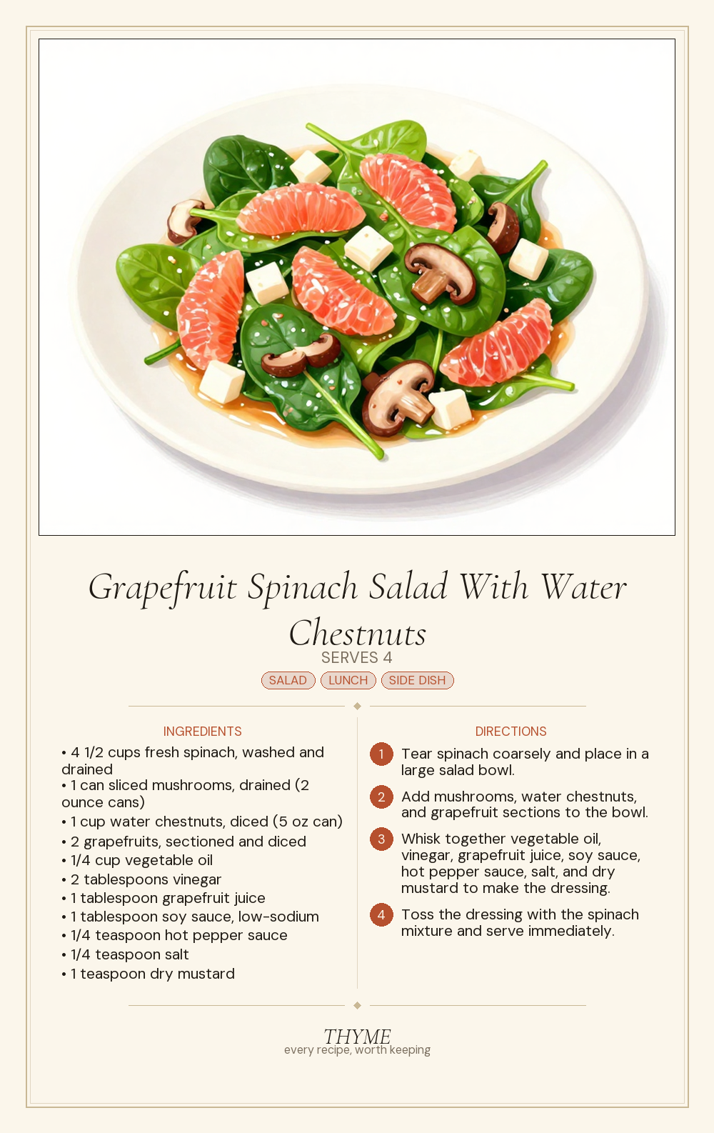 Grapefruit Spinach Salad With Water Chestnuts