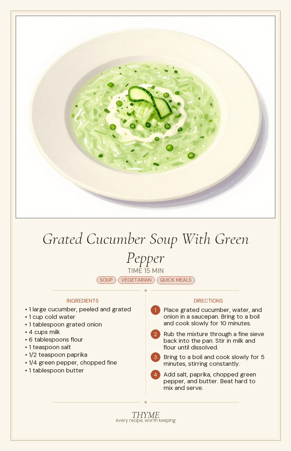 Grated Cucumber Soup With Green Pepper