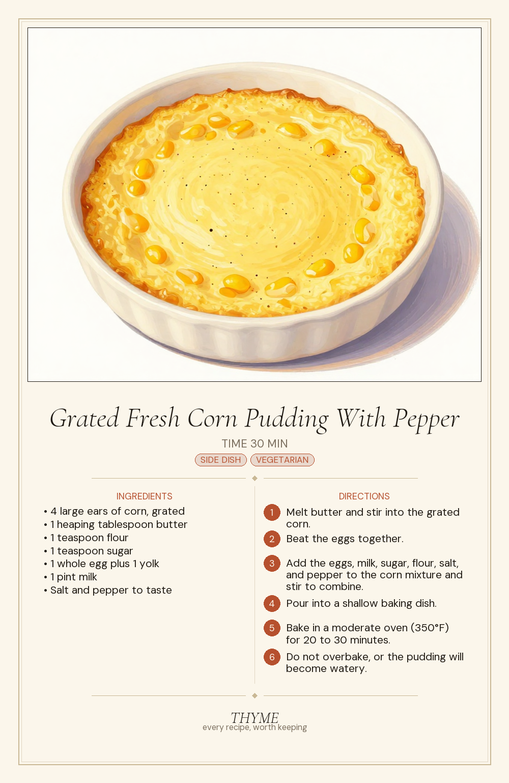 Grated Fresh Corn Pudding With Pepper