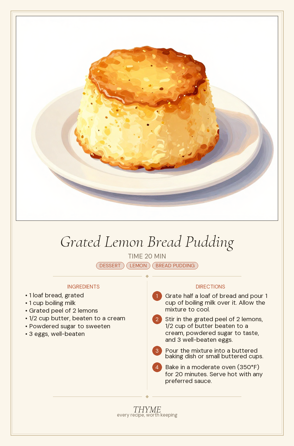 Grated Lemon Bread Pudding