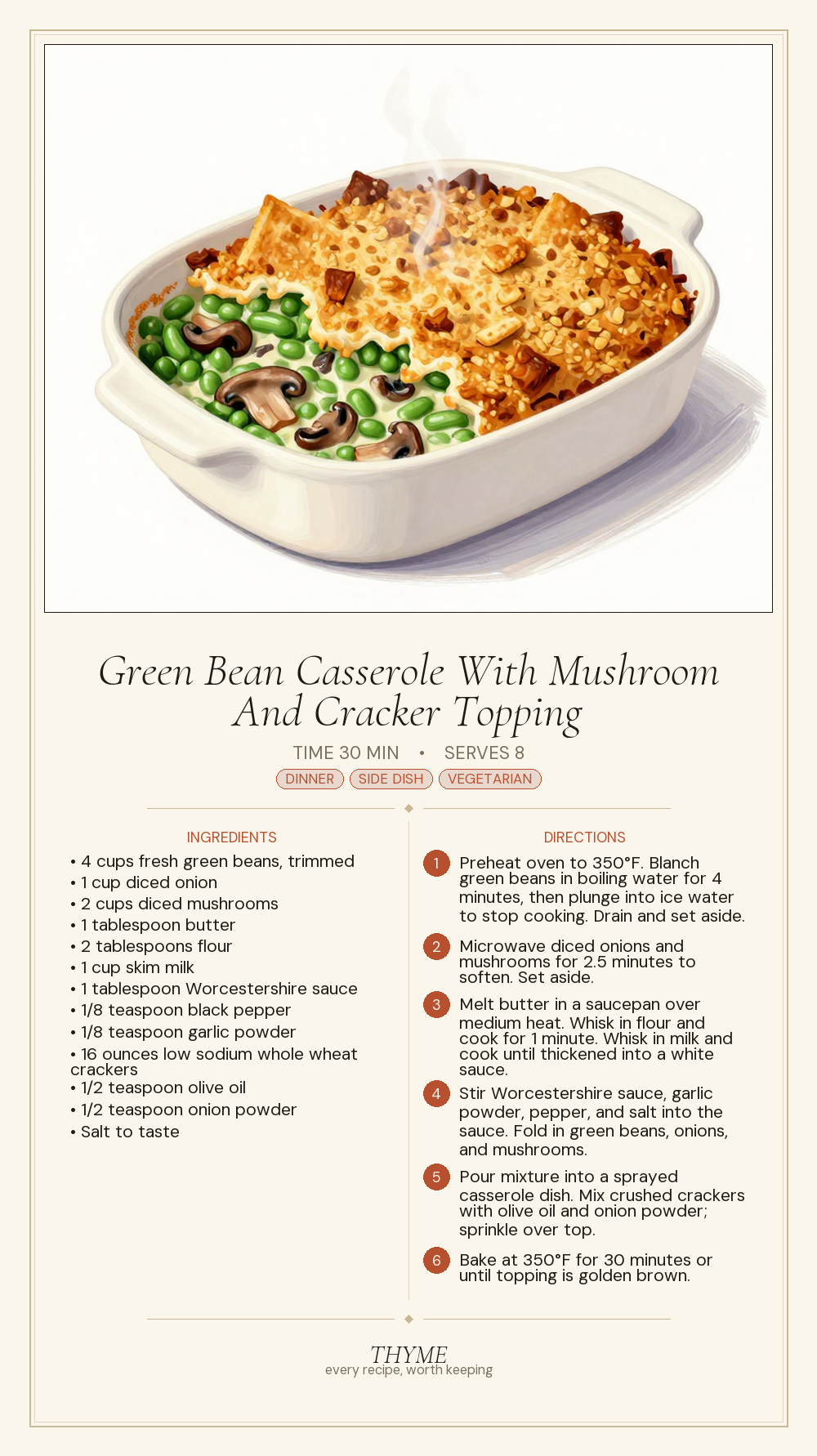 Green Bean Casserole With Mushroom And Cracker Topping