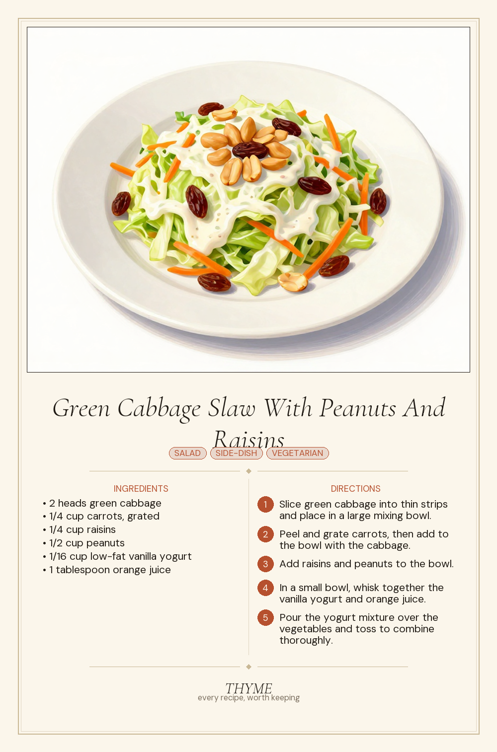Green Cabbage Slaw With Peanuts And Raisins