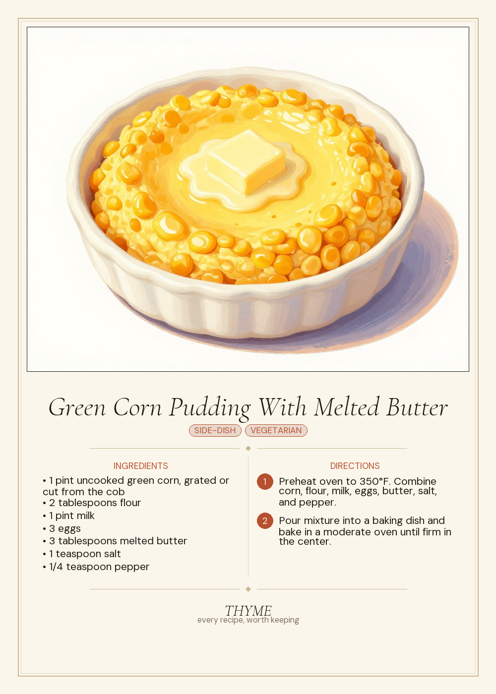 Green Corn Pudding With Melted Butter