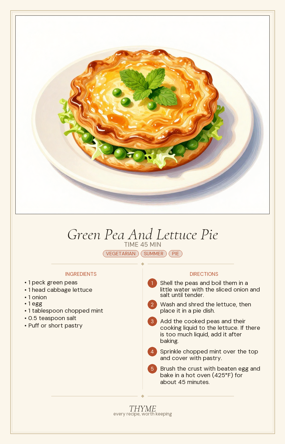 Green Pea And Lettuce Pie
