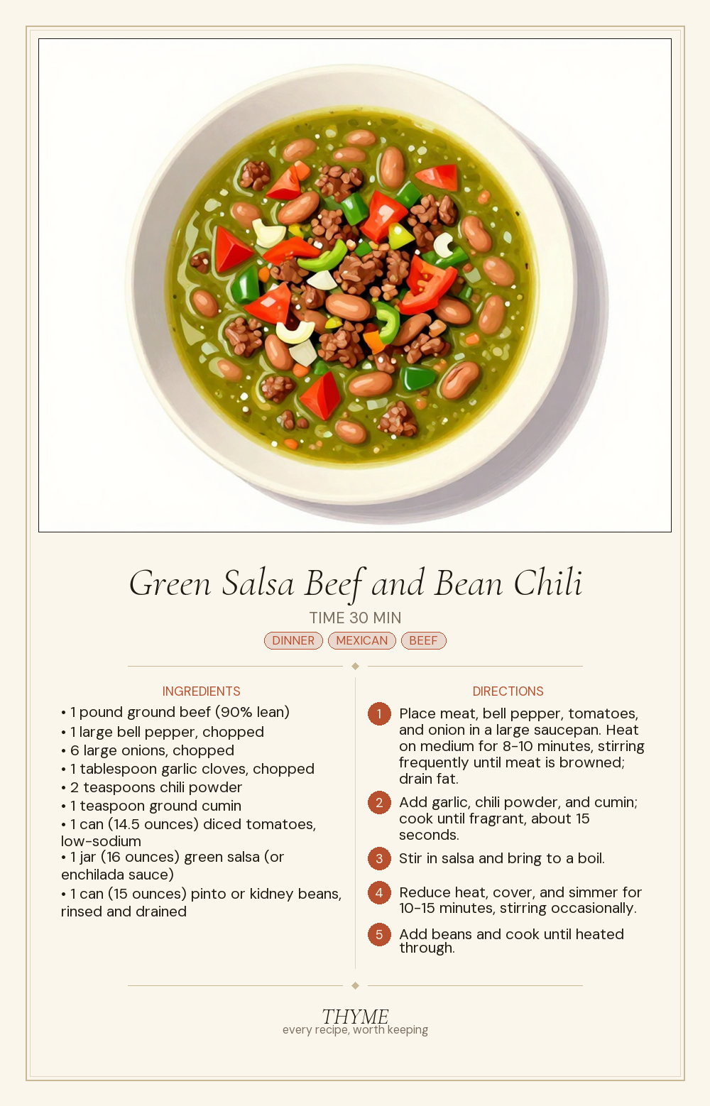 Green Salsa Beef and Bean Chili