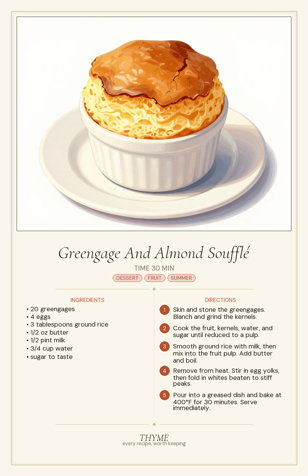 Greengage And Almond Soufflé