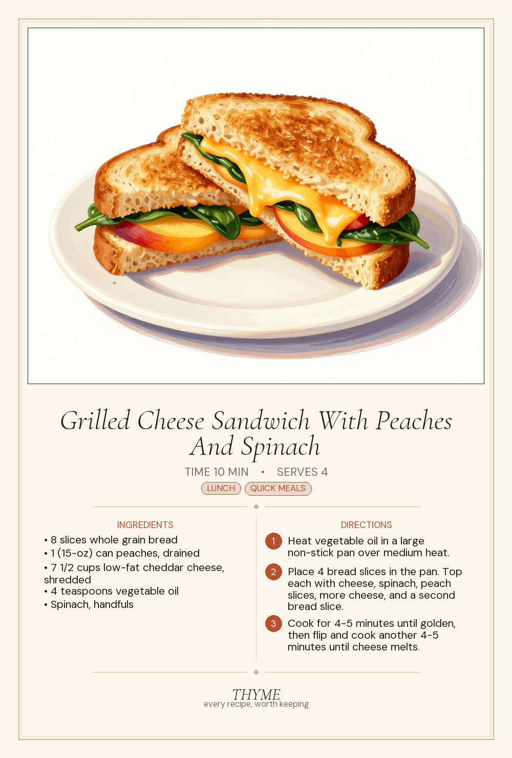 Grilled Cheese Sandwich With Peaches And Spinach