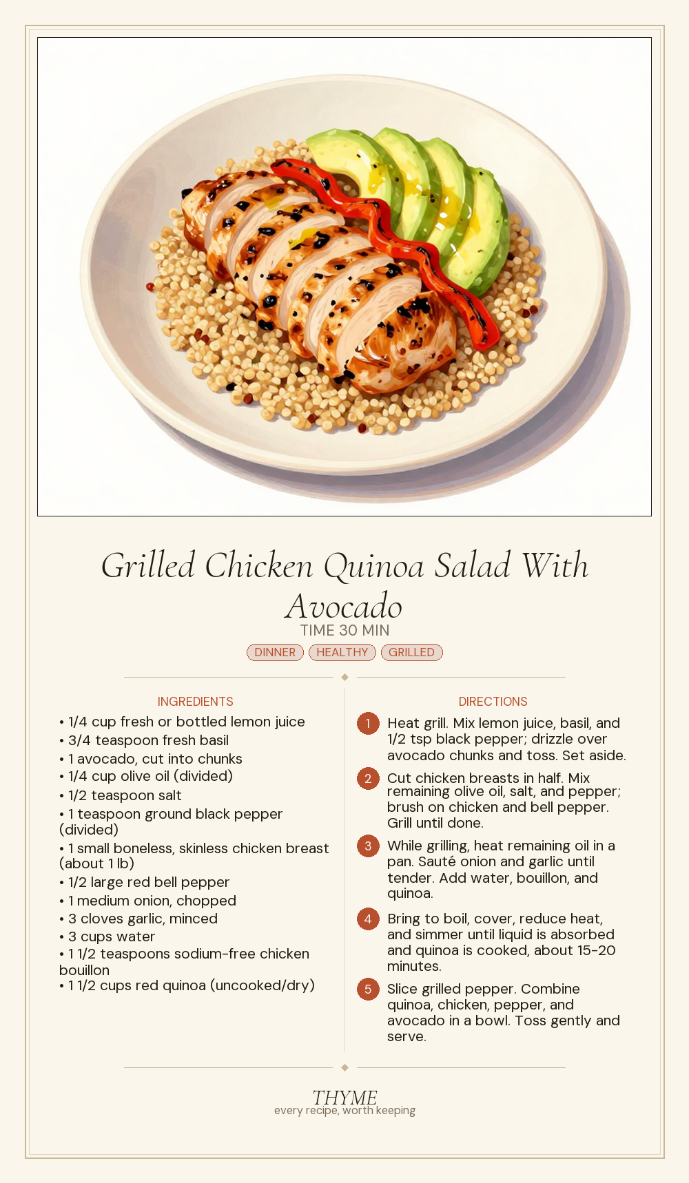 Grilled Chicken Quinoa Salad With Avocado