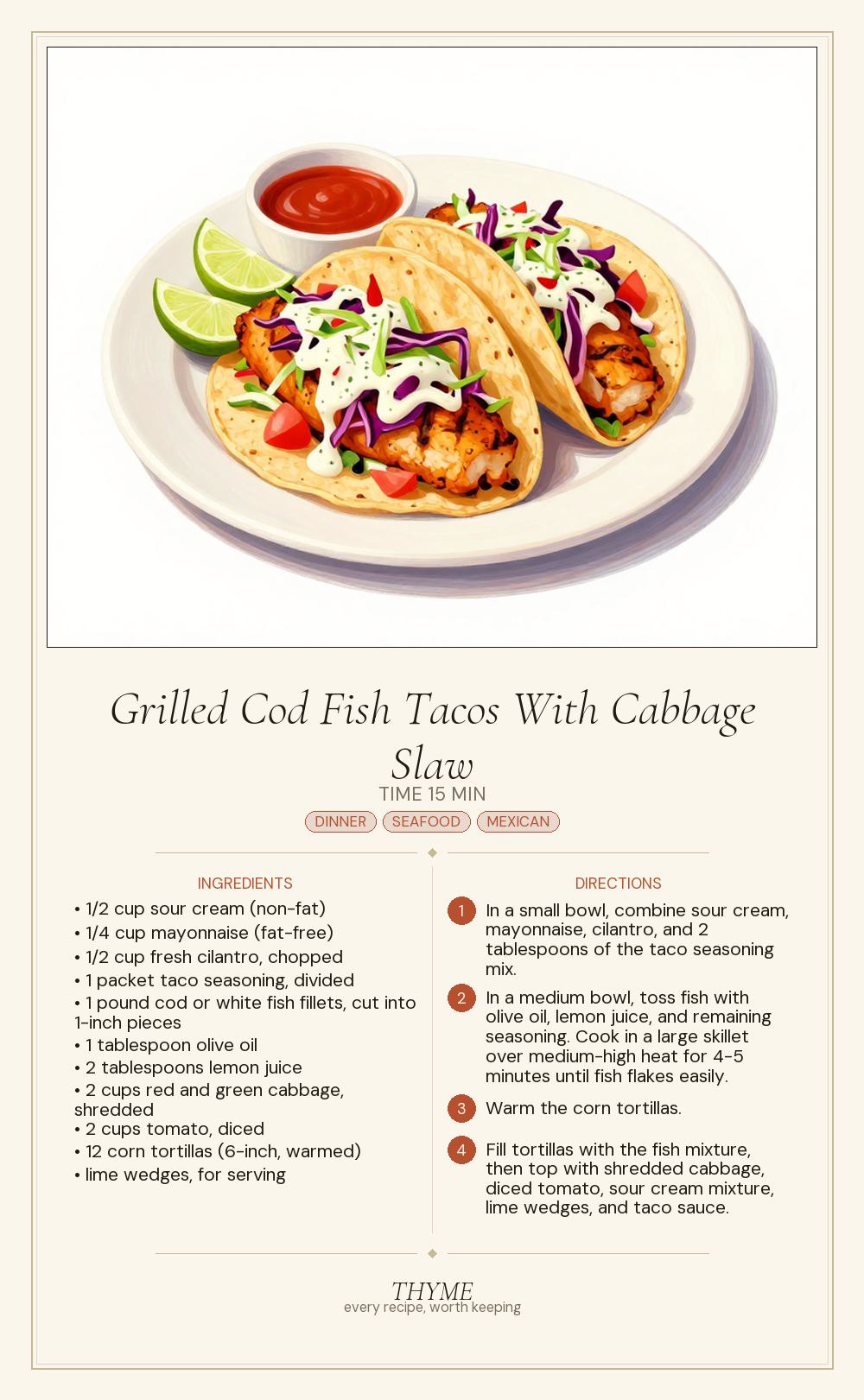 Grilled Cod Fish Tacos With Cabbage Slaw