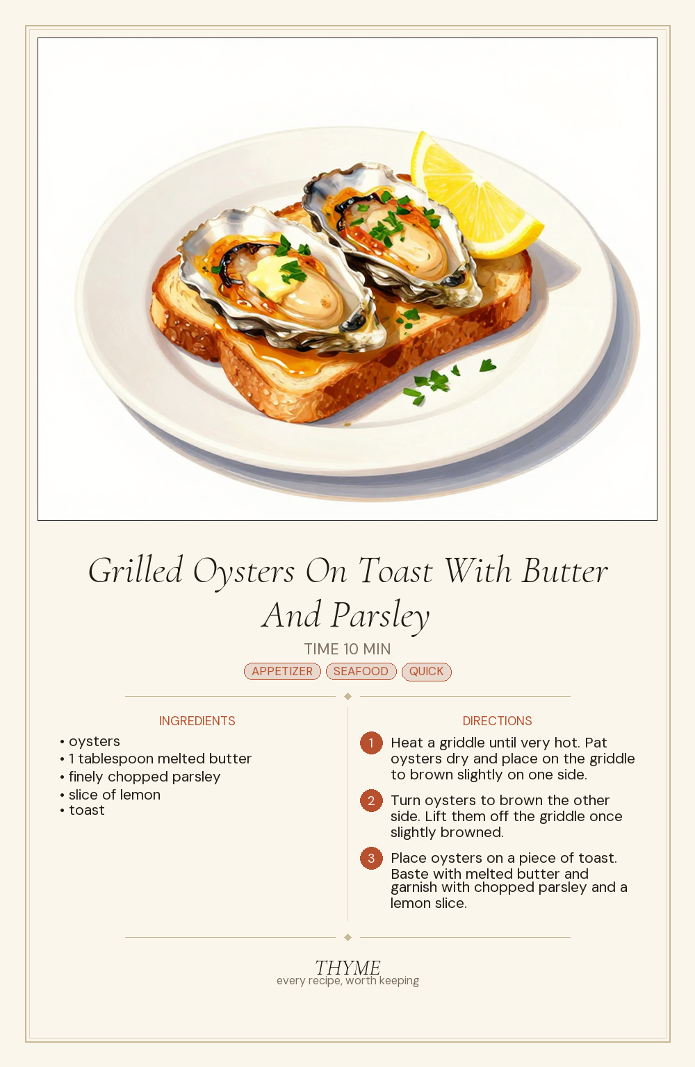 Grilled Oysters On Toast With Butter And Parsley