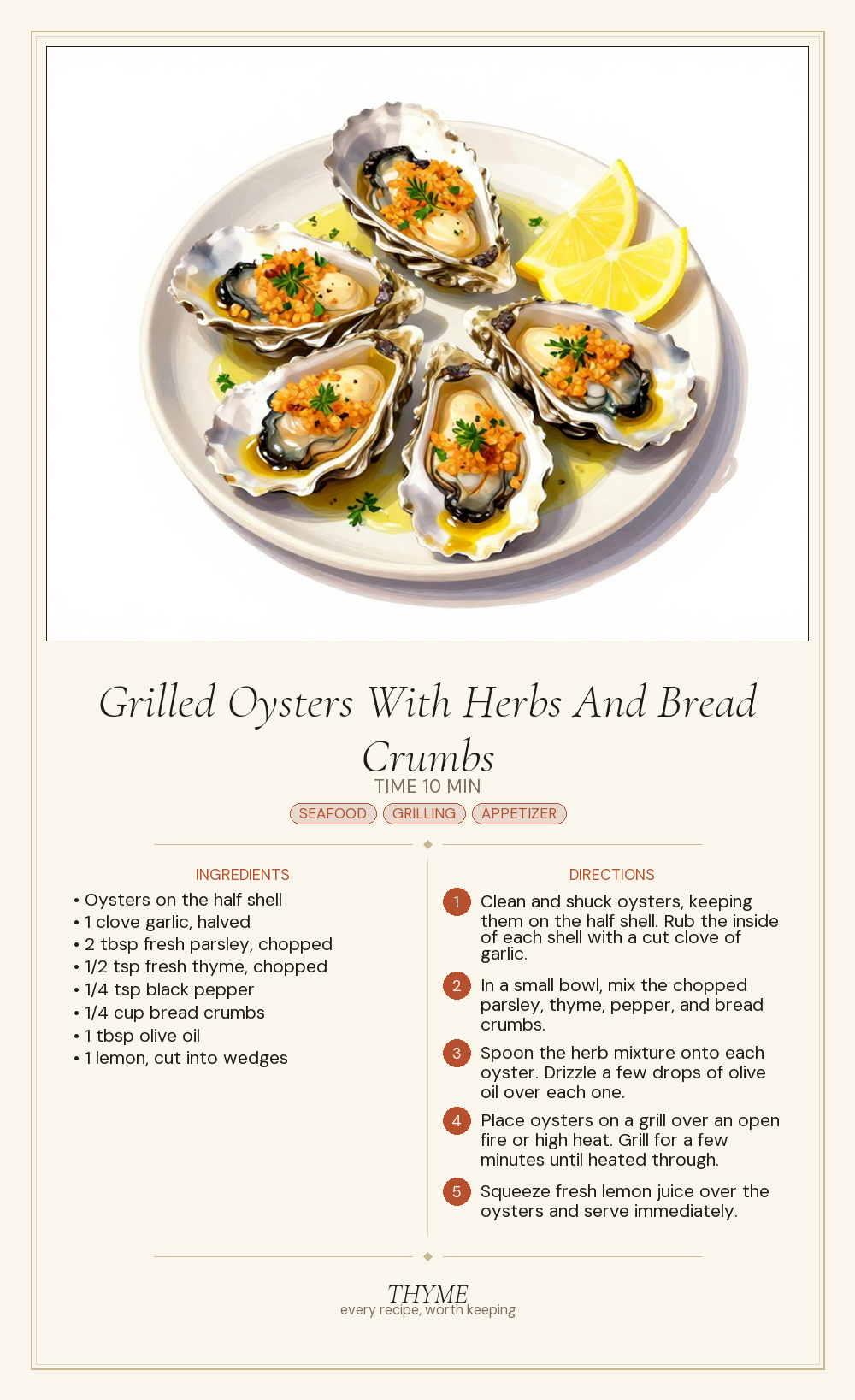 Grilled Oysters With Herbs And Bread Crumbs