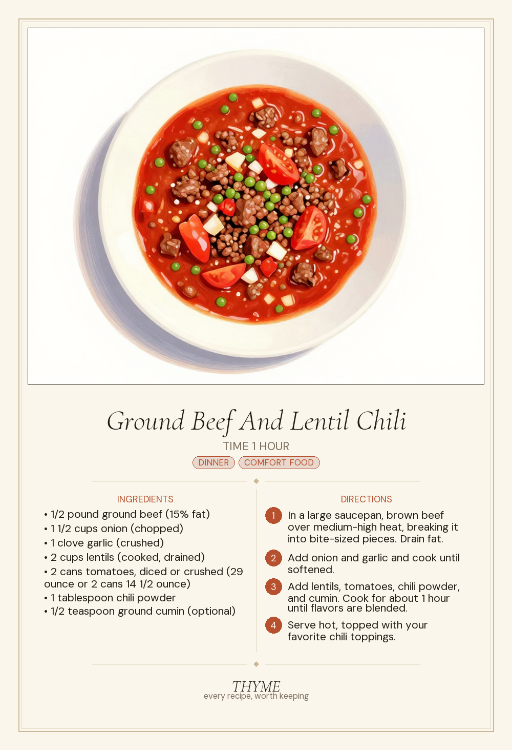 Ground Beef And Lentil Chili