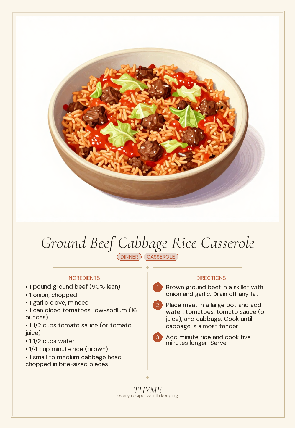 Ground Beef Cabbage Rice Casserole