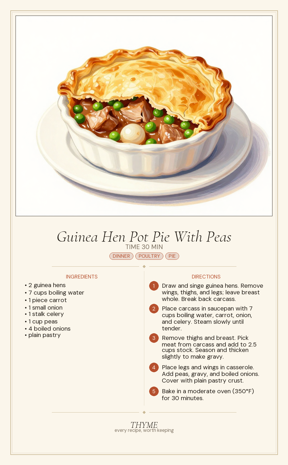 Guinea Hen Pot Pie With Peas