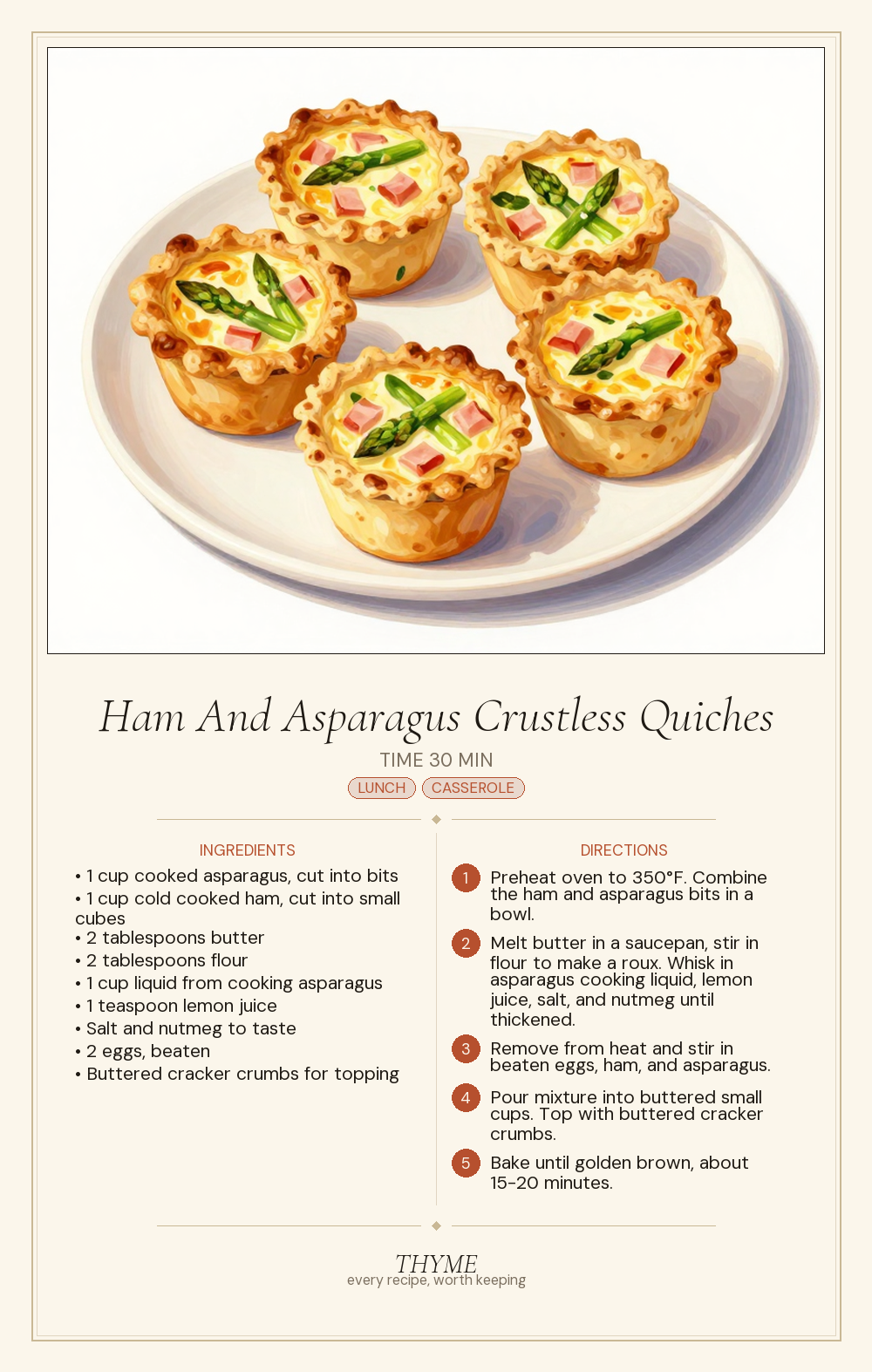 Ham And Asparagus Crustless Quiches