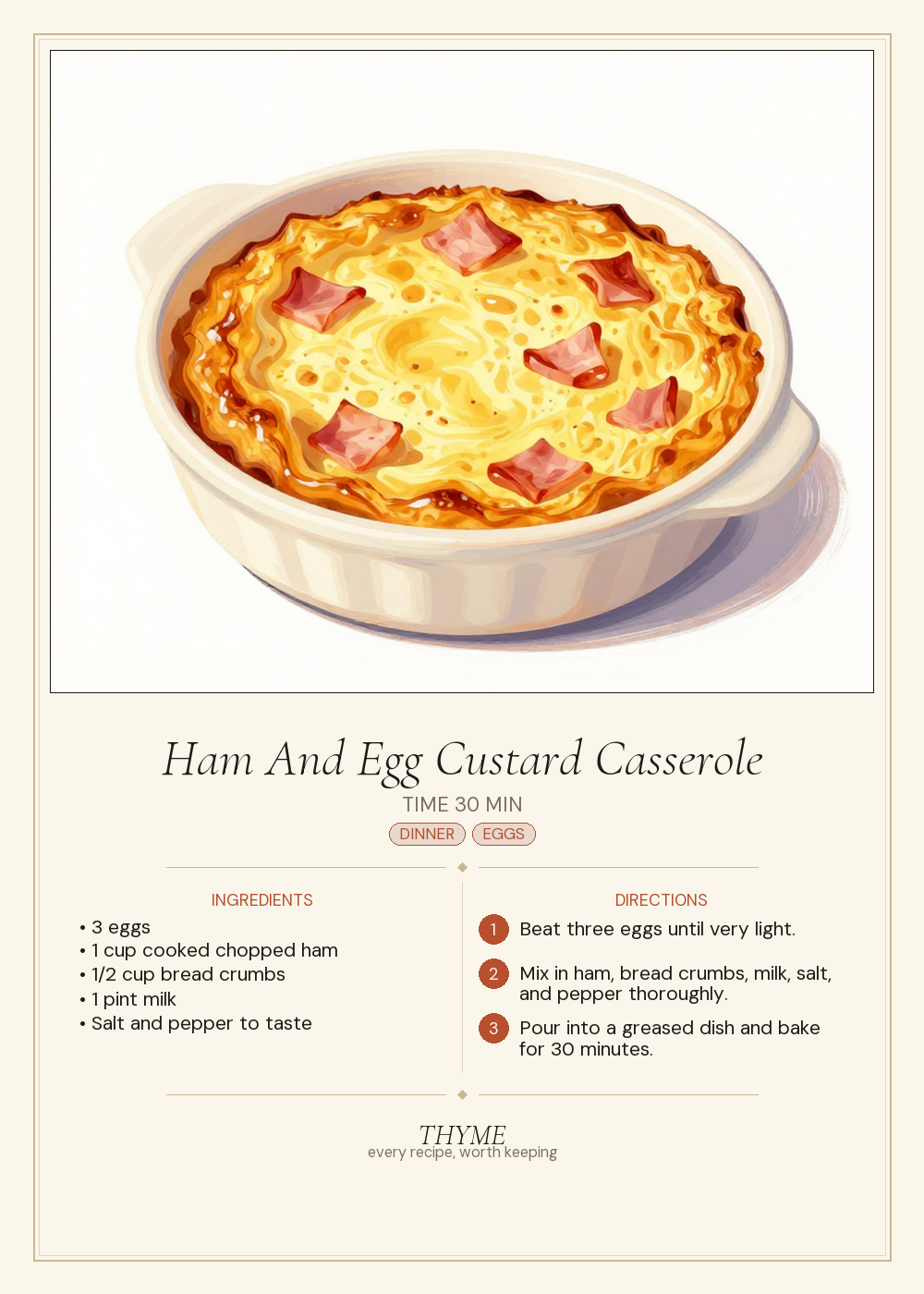 Ham And Egg Custard Casserole