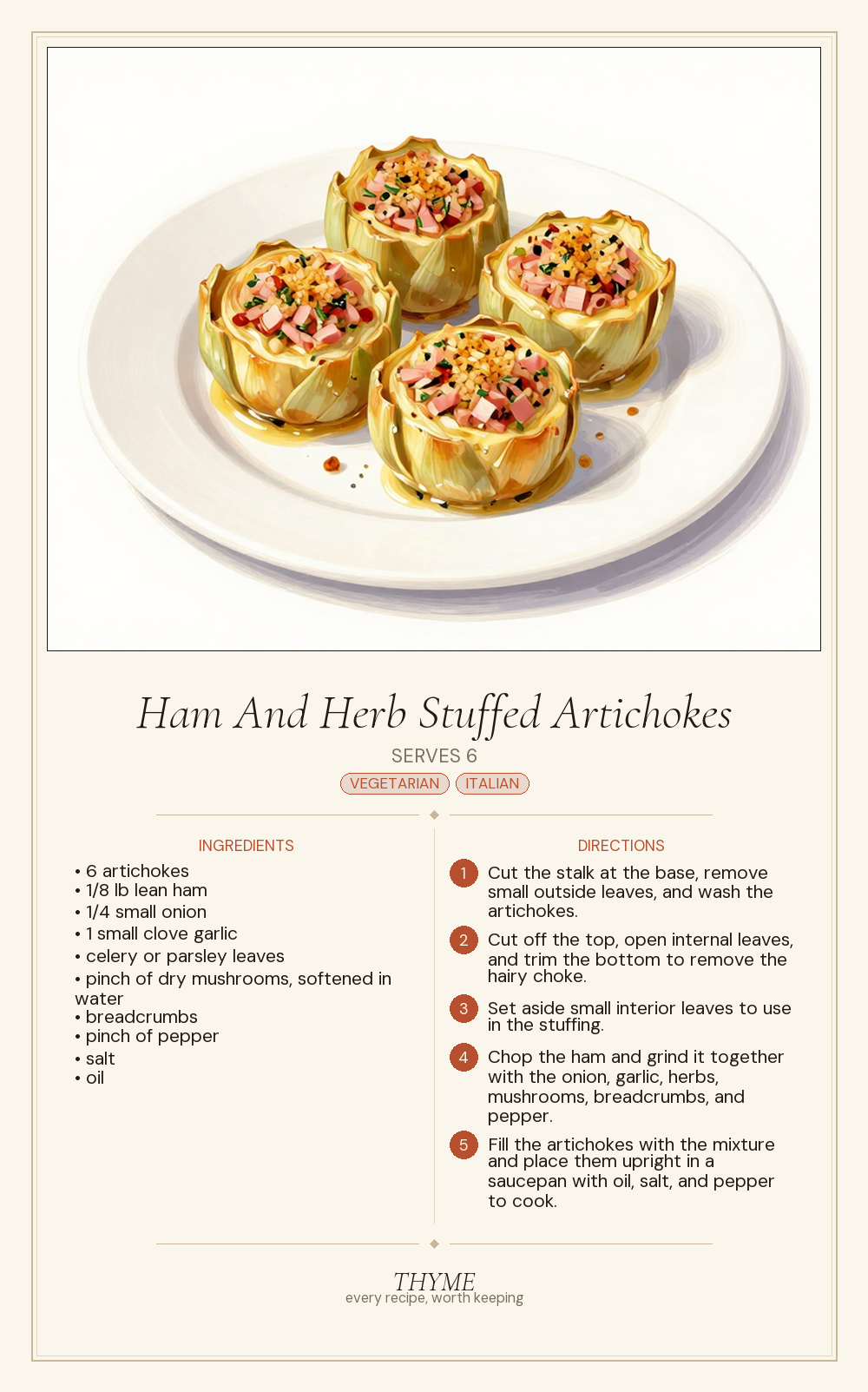 Ham And Herb Stuffed Artichokes