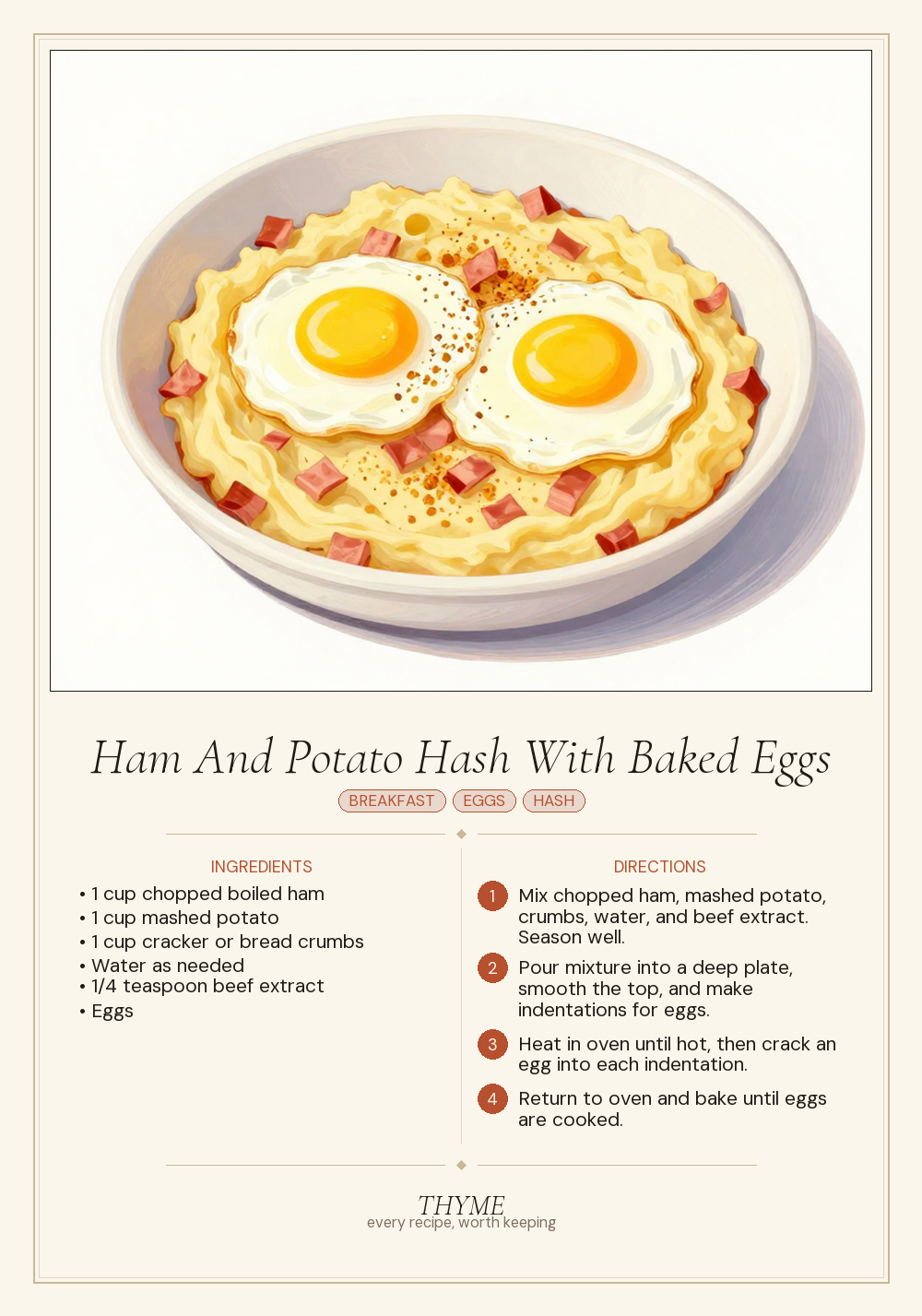 Ham And Potato Hash With Baked Eggs