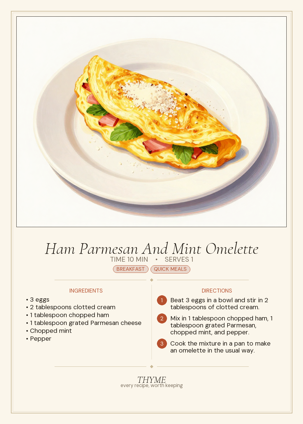 Ham Parmesan And Mint Omelette