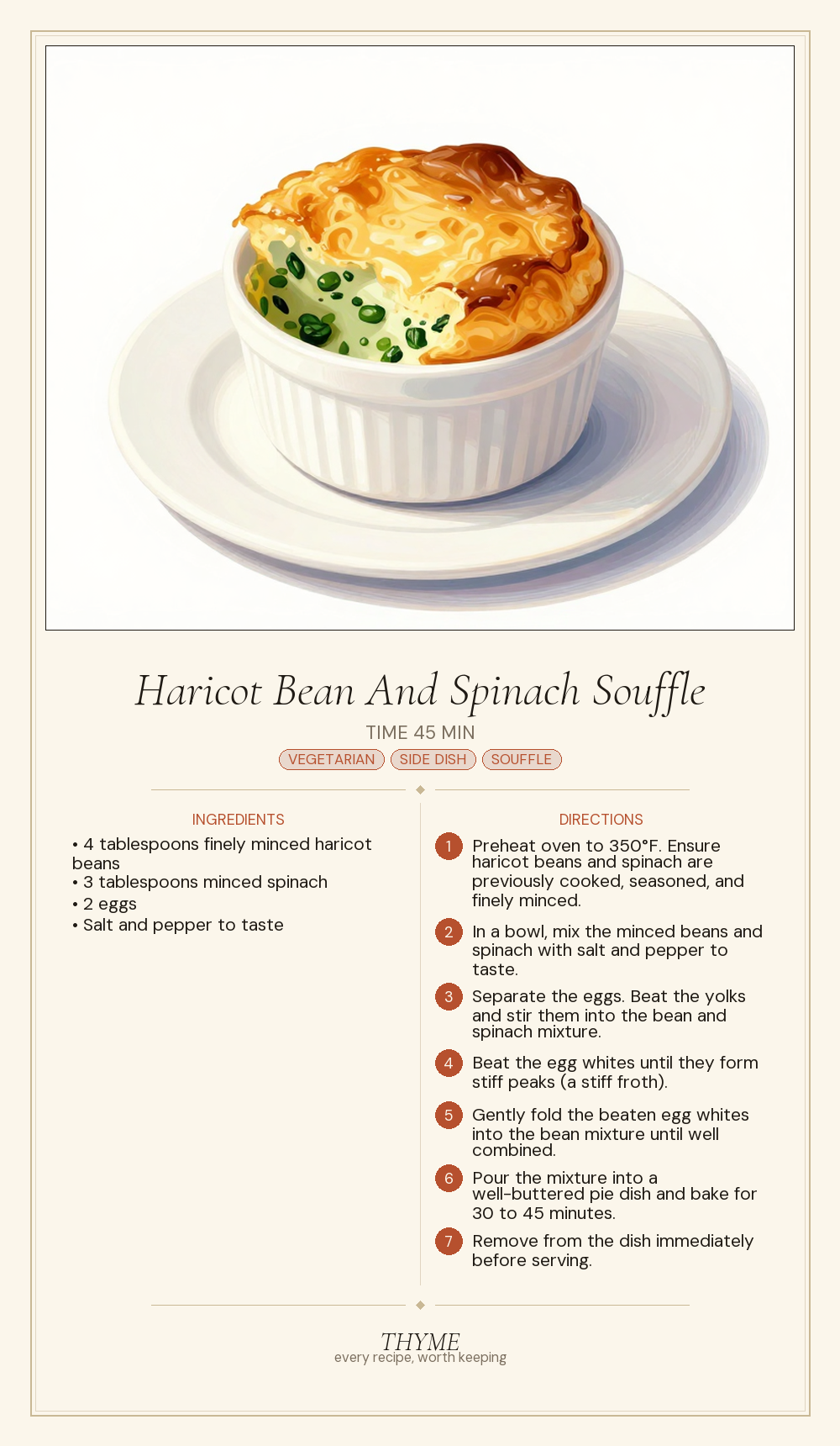 Haricot Bean And Spinach Souffle