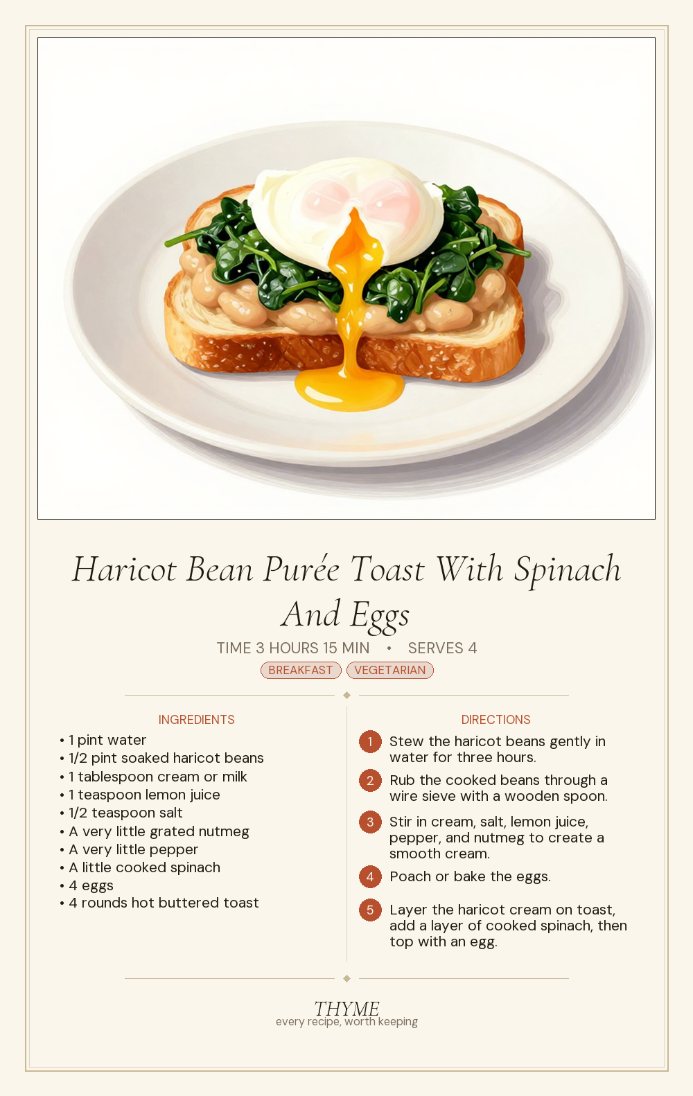 Haricot Bean Purée Toast With Spinach And Eggs