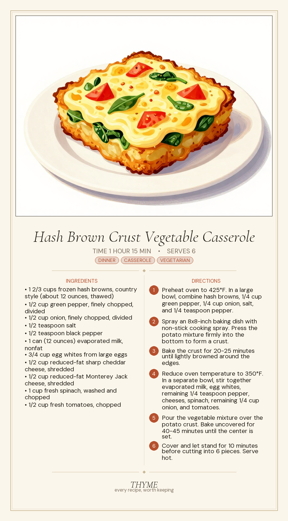 Hash Brown Crust Vegetable Casserole