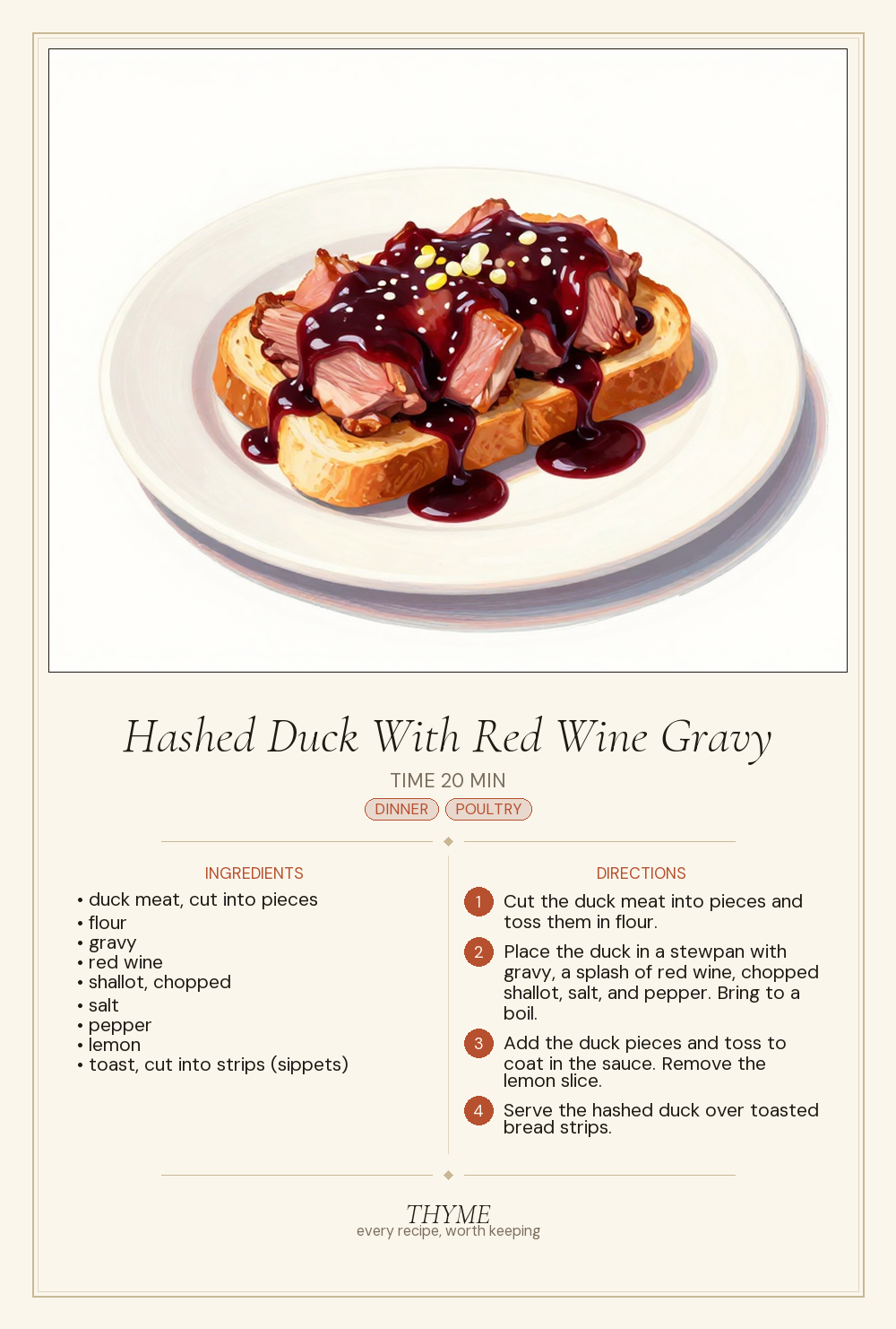 Hashed Duck With Red Wine Gravy