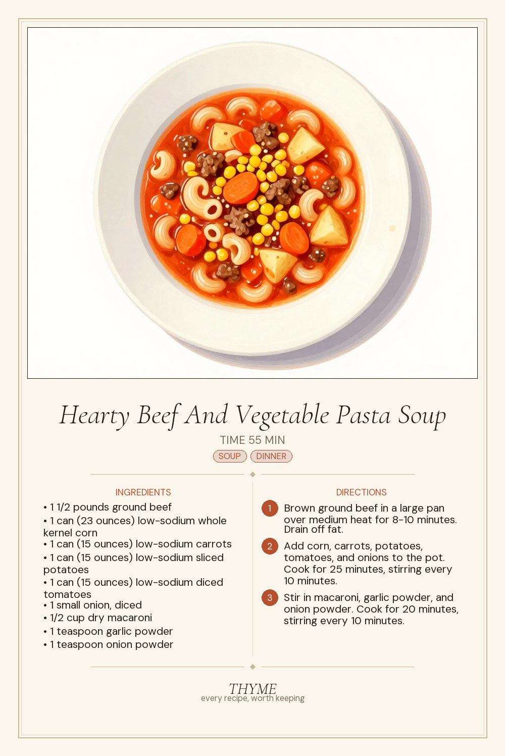 Hearty Beef And Vegetable Pasta Soup