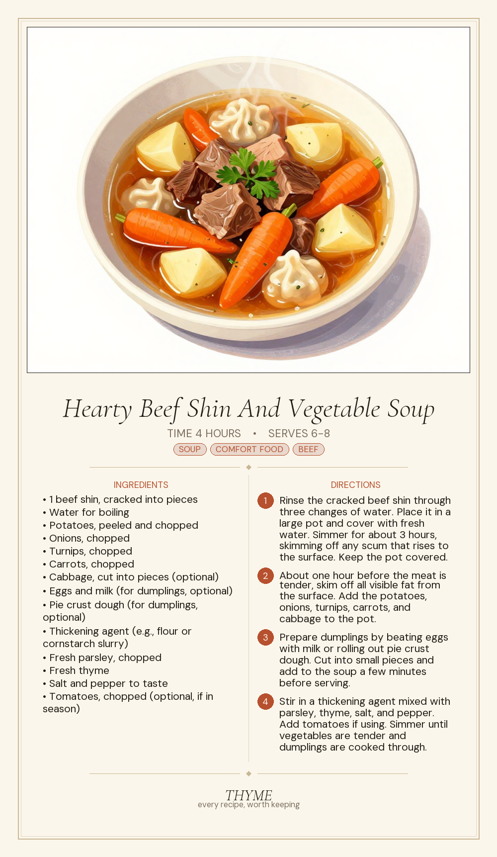 Hearty Beef Shin And Vegetable Soup