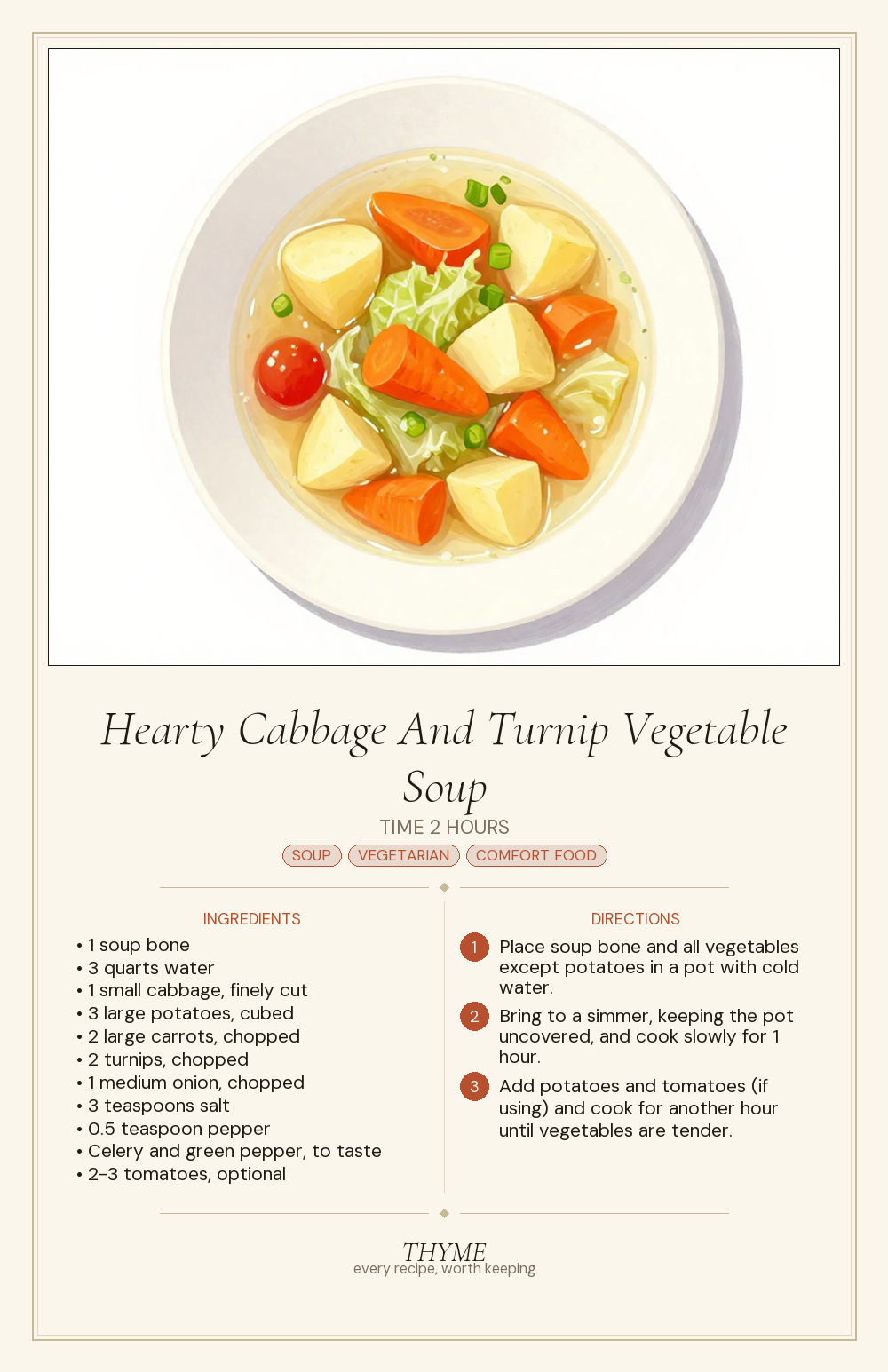Hearty Cabbage And Turnip Vegetable Soup