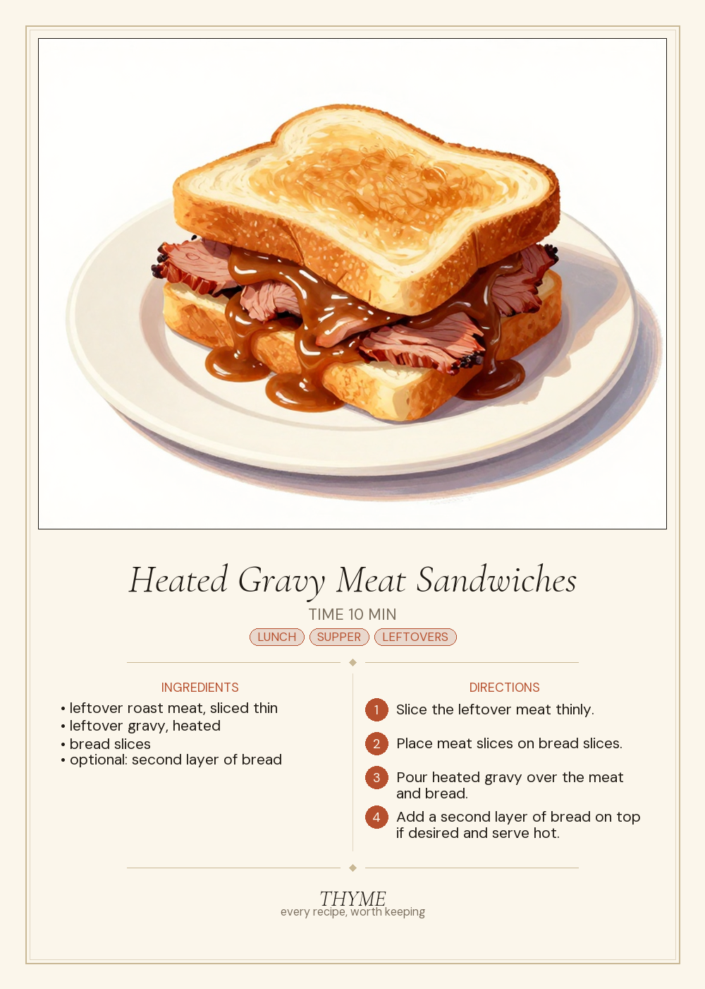 Heated Gravy Meat Sandwiches