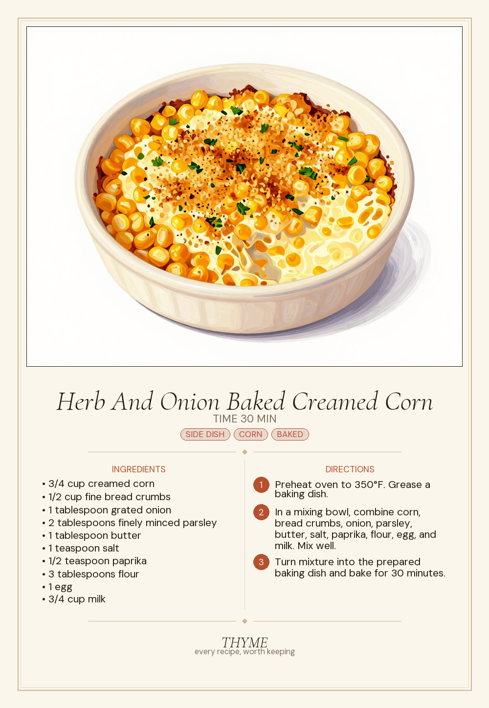 Herb And Onion Baked Creamed Corn