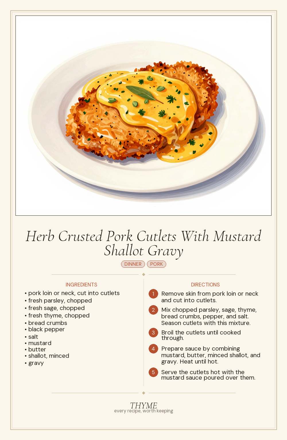 Herb Crusted Pork Cutlets With Mustard Shallot Gravy