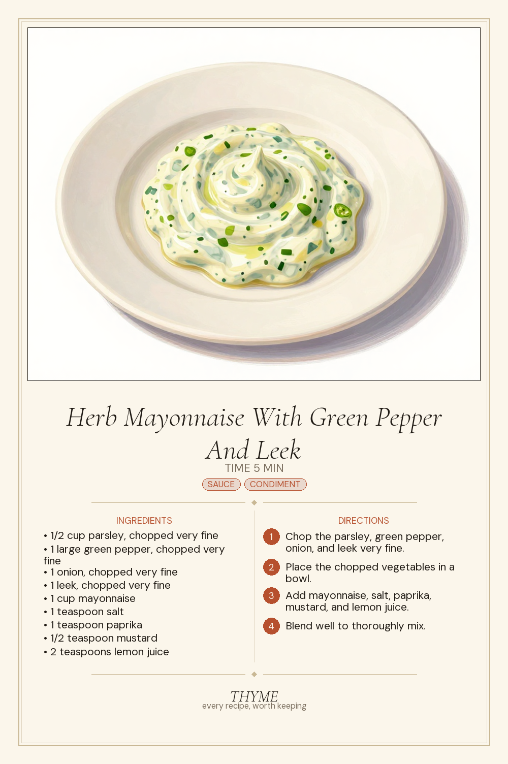 Herb Mayonnaise With Green Pepper And Leek