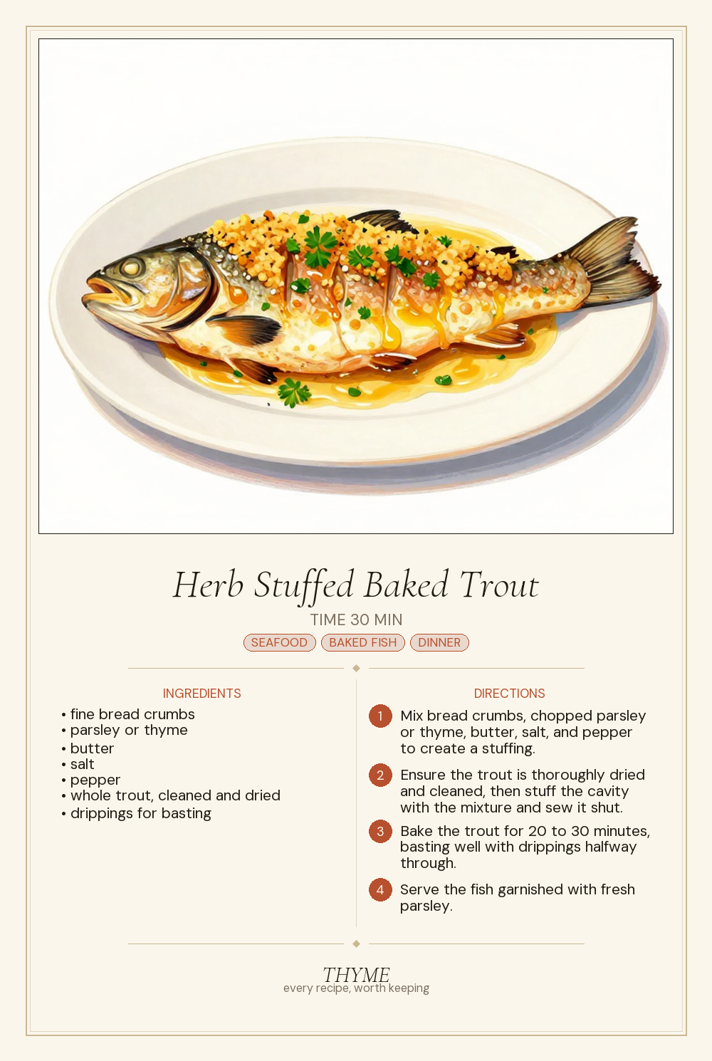 Herb Stuffed Baked Trout
