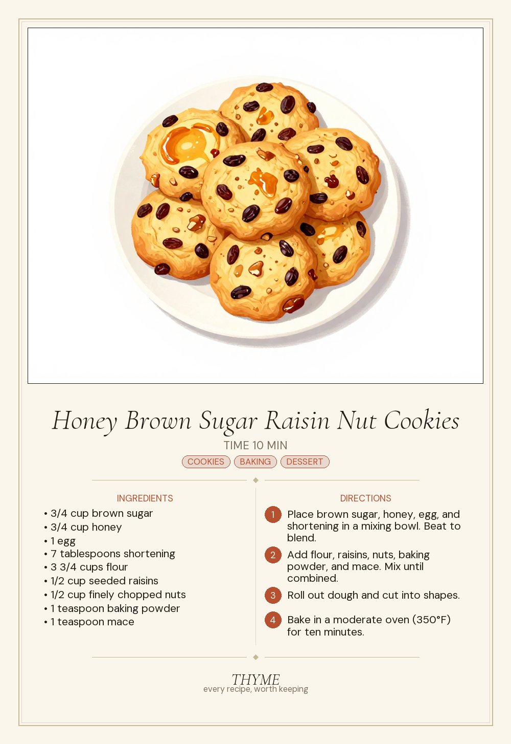 Honey Brown Sugar Raisin Nut Cookies
