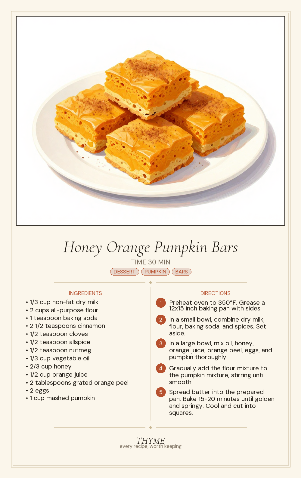 Honey Orange Pumpkin Bars