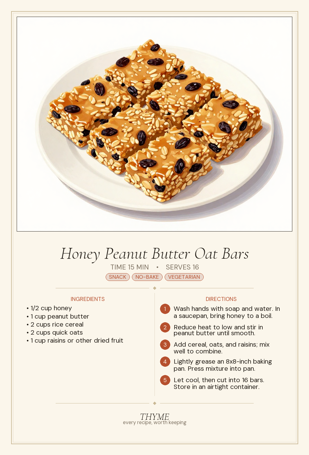 Honey Peanut Butter Oat Bars