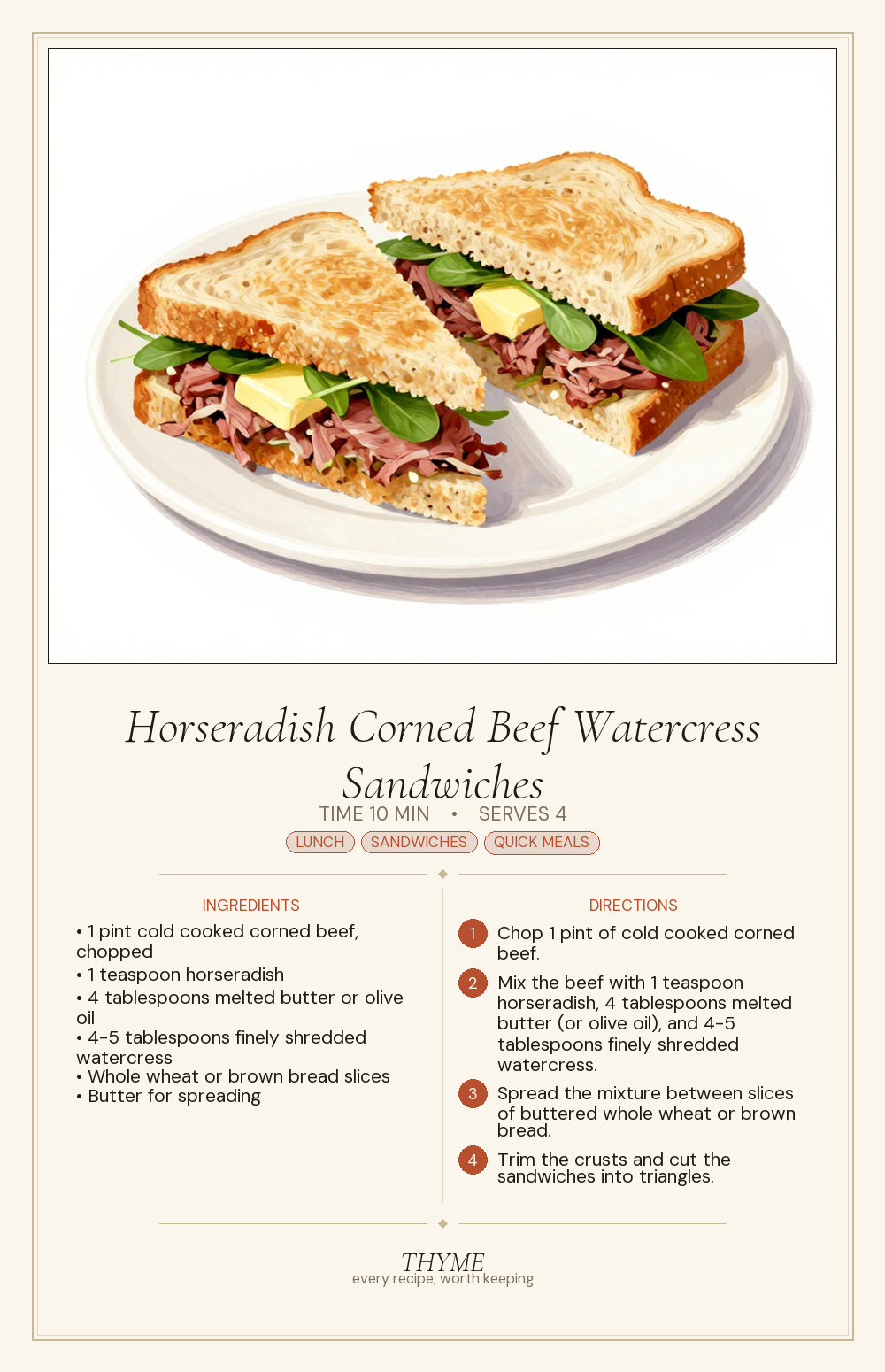Horseradish Corned Beef Watercress Sandwiches