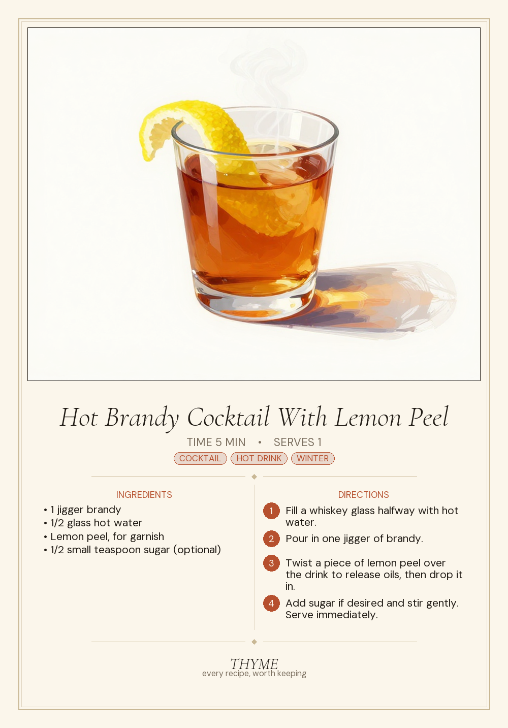 Hot Brandy Cocktail With Lemon Peel