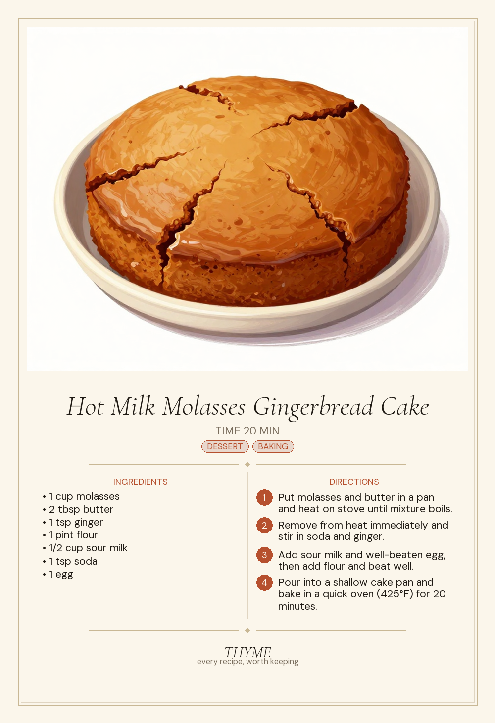 Hot Milk Molasses Gingerbread Cake