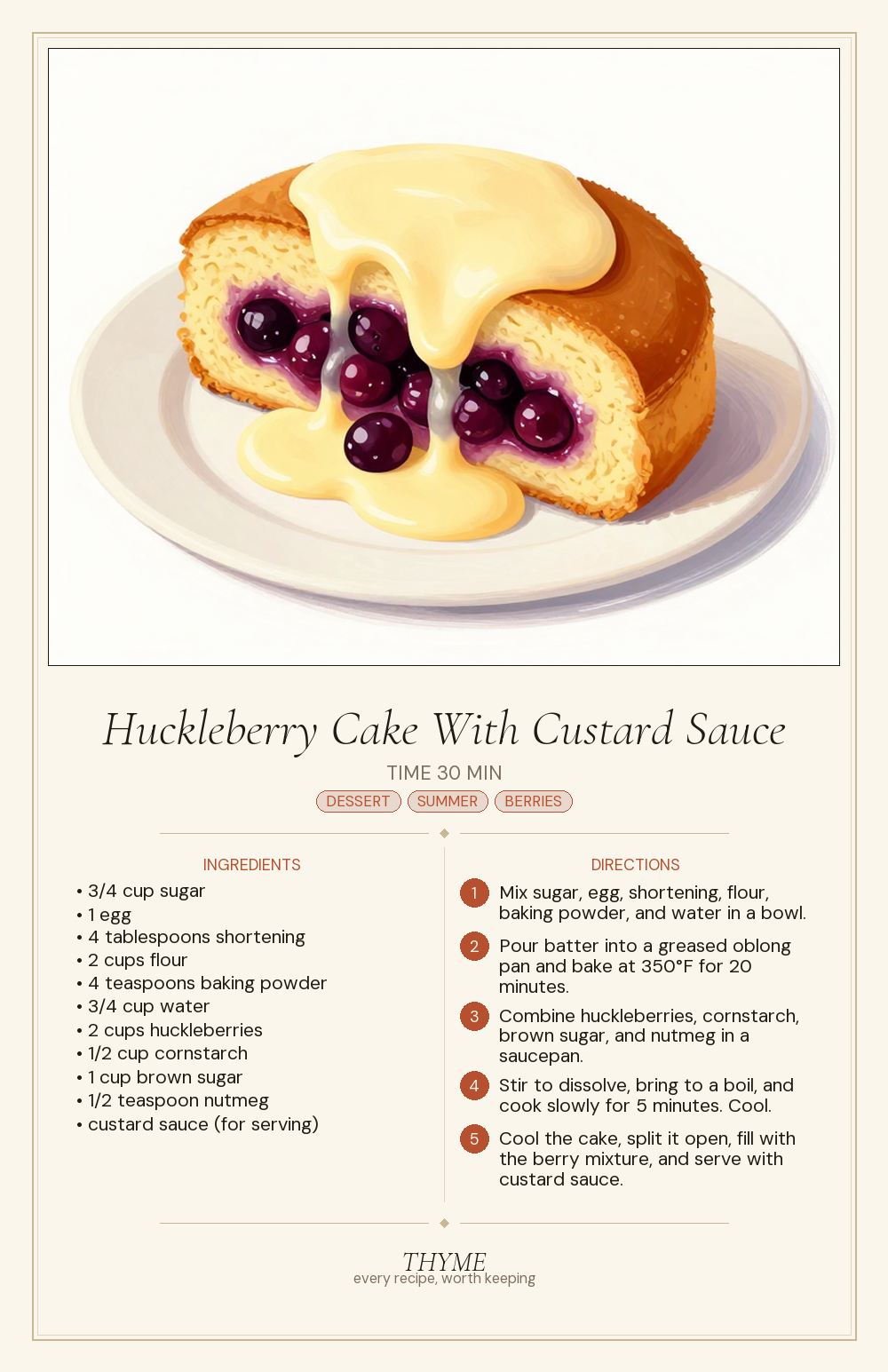 Huckleberry Cake With Custard Sauce
