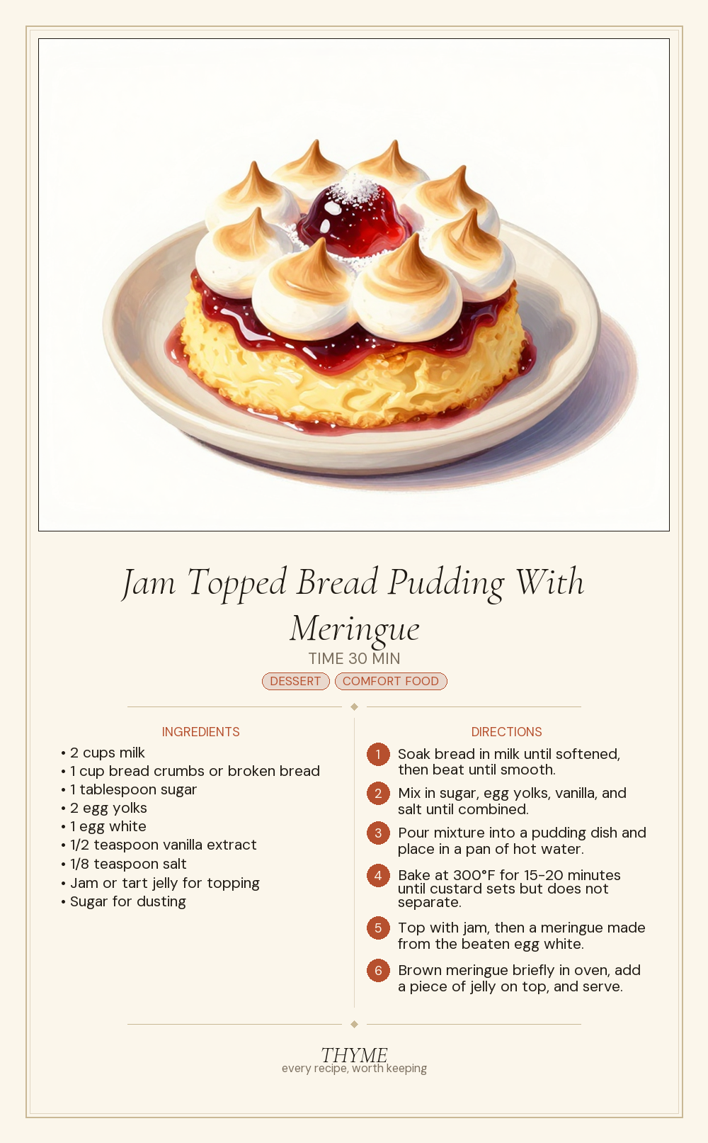 Jam Topped Bread Pudding With Meringue