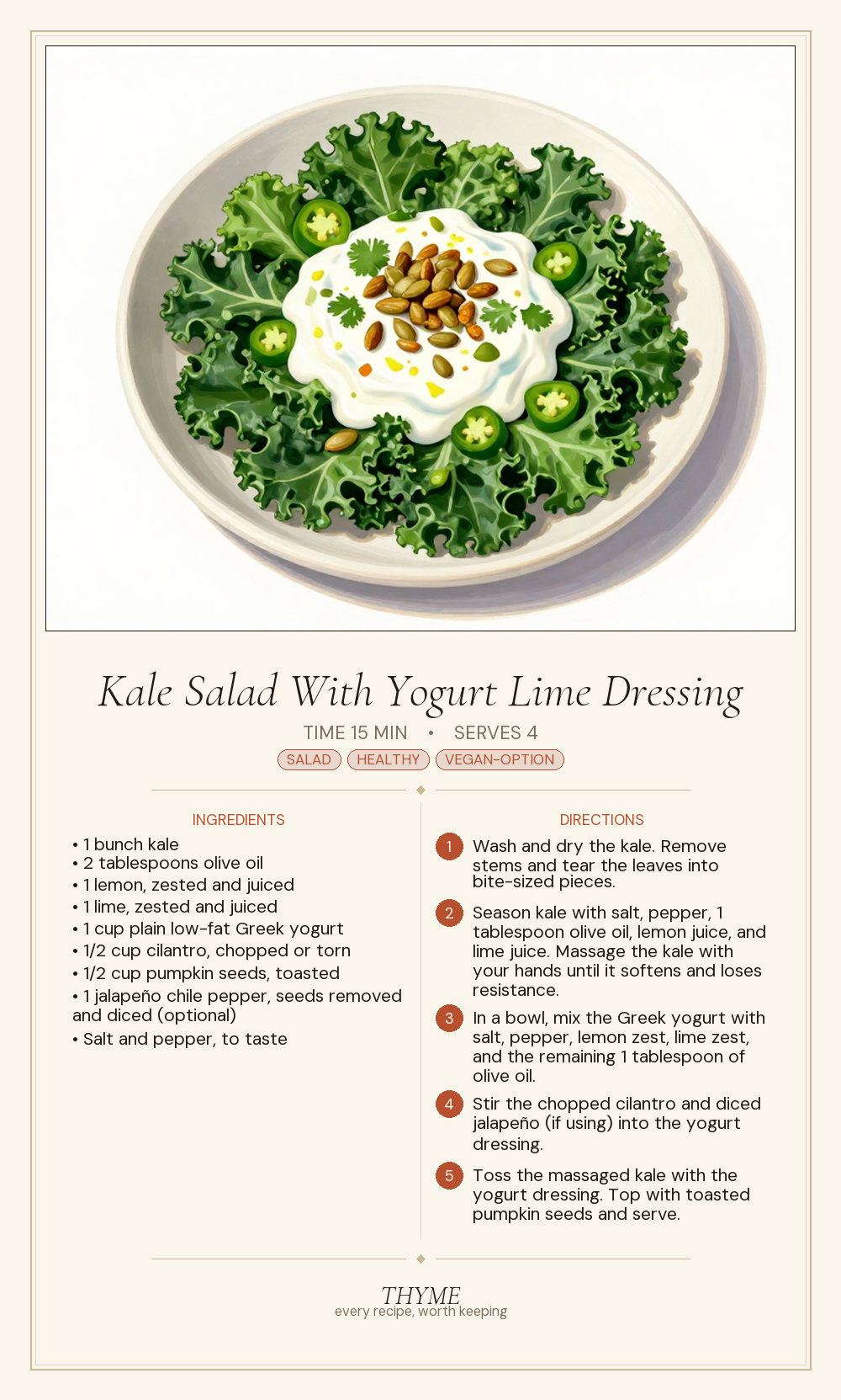Kale Salad With Yogurt Lime Dressing