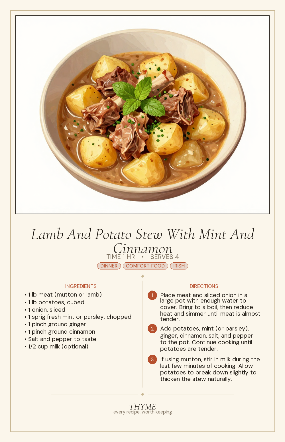 Lamb And Potato Stew With Mint And Cinnamon