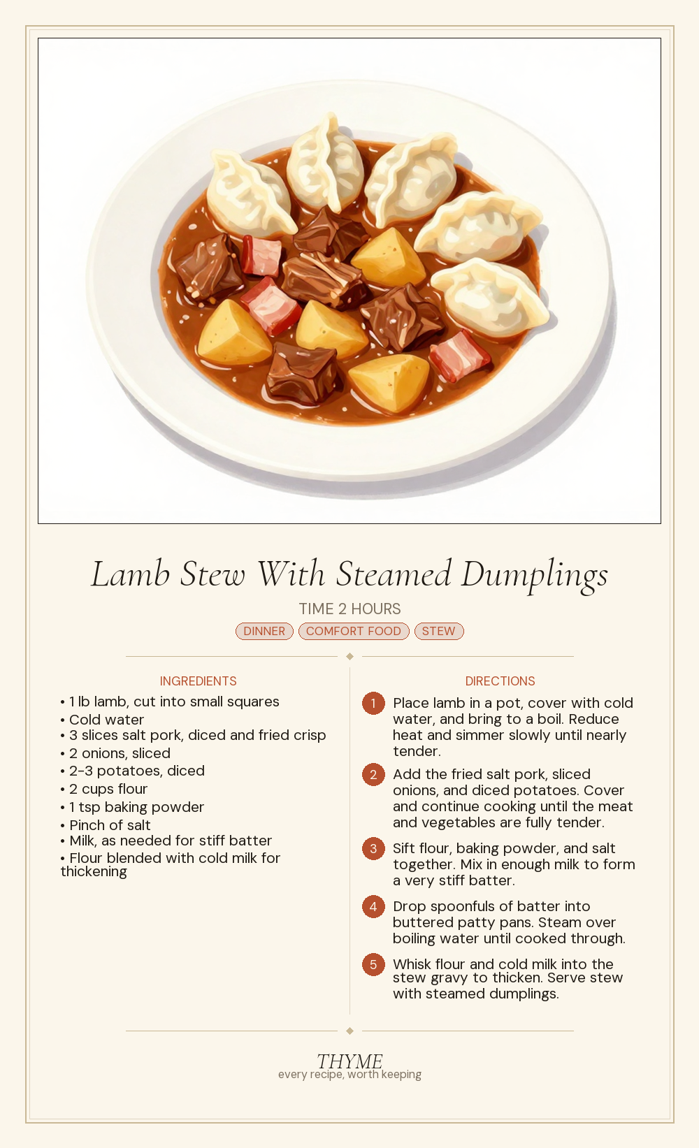 Lamb Stew With Steamed Dumplings