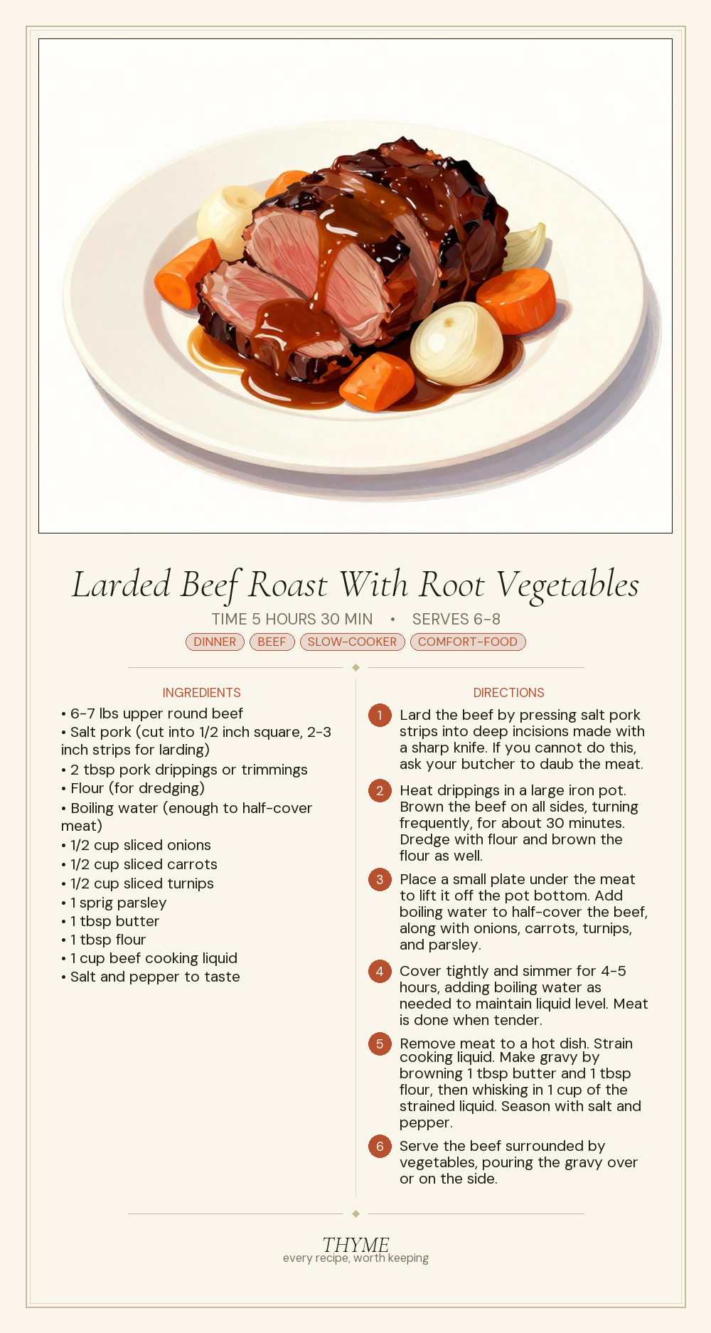 Larded Beef Roast With Root Vegetables