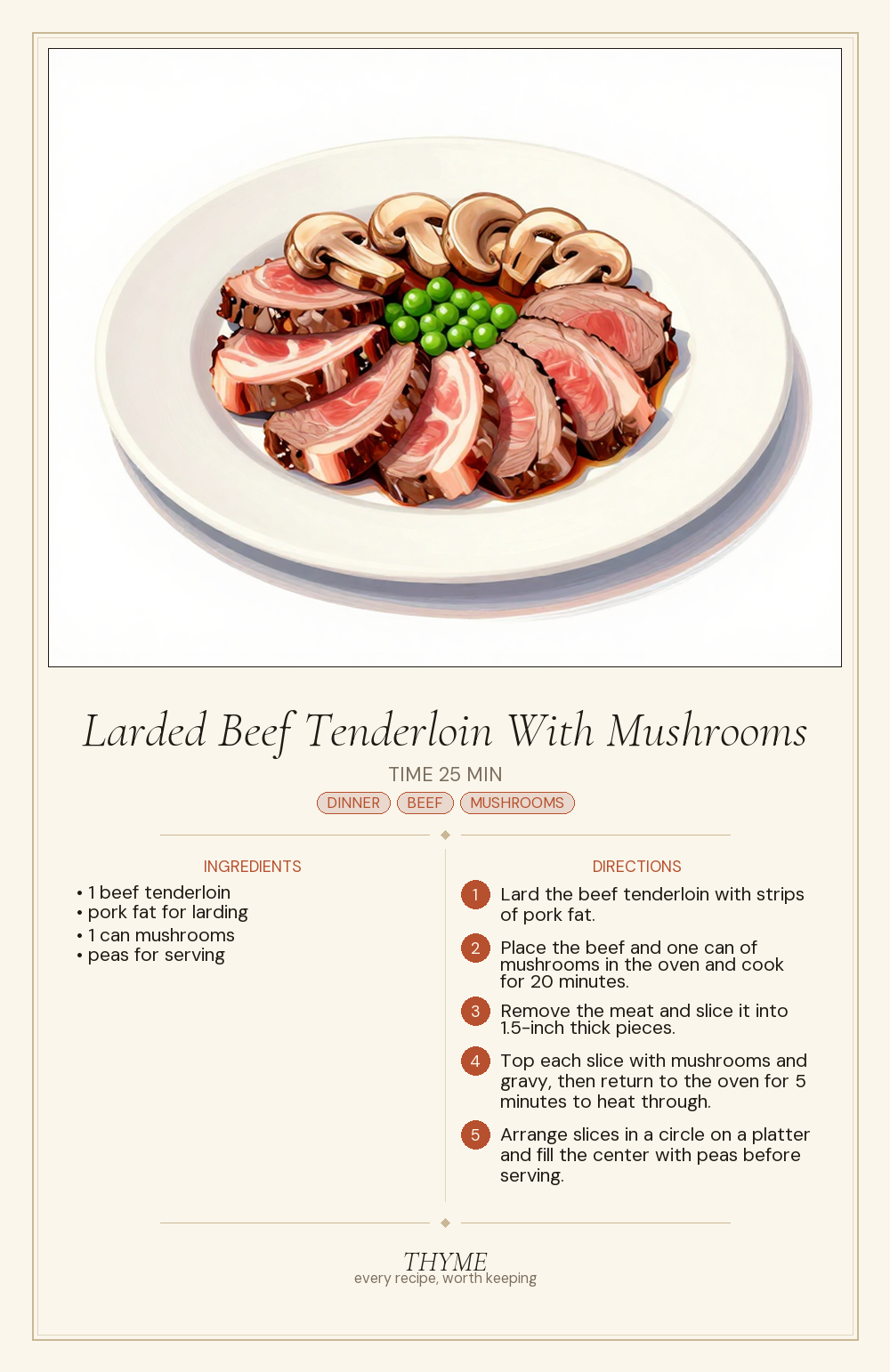 Larded Beef Tenderloin With Mushrooms