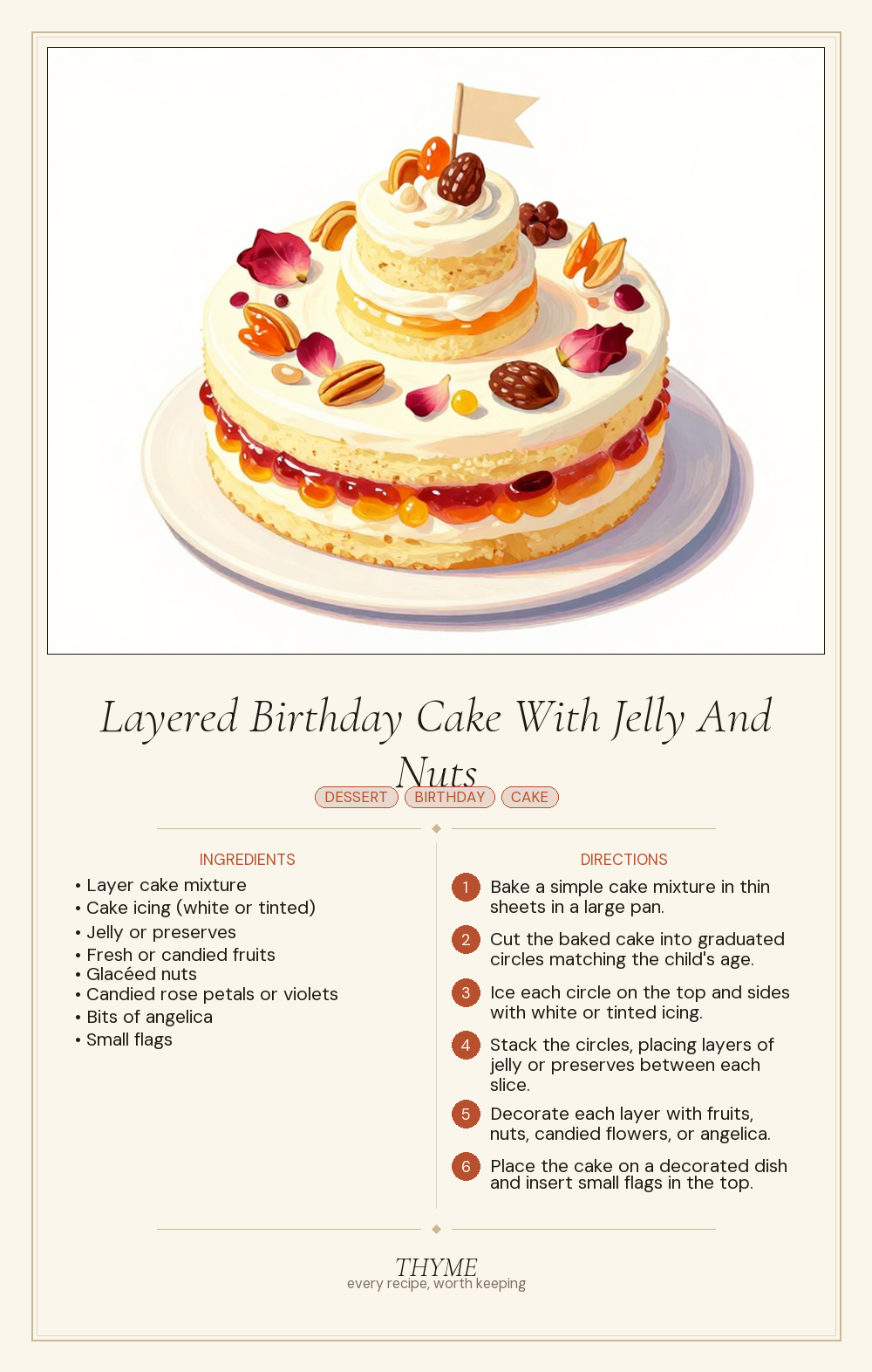 Layered Birthday Cake With Jelly And Nuts